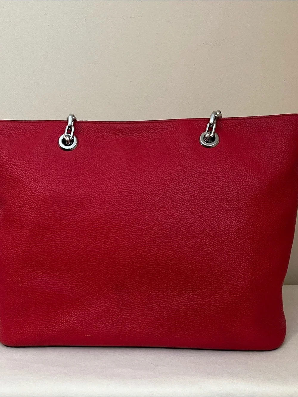 Michael Kors Pebbled Red Leather Tote/Laptop Bag with Silver Hardware